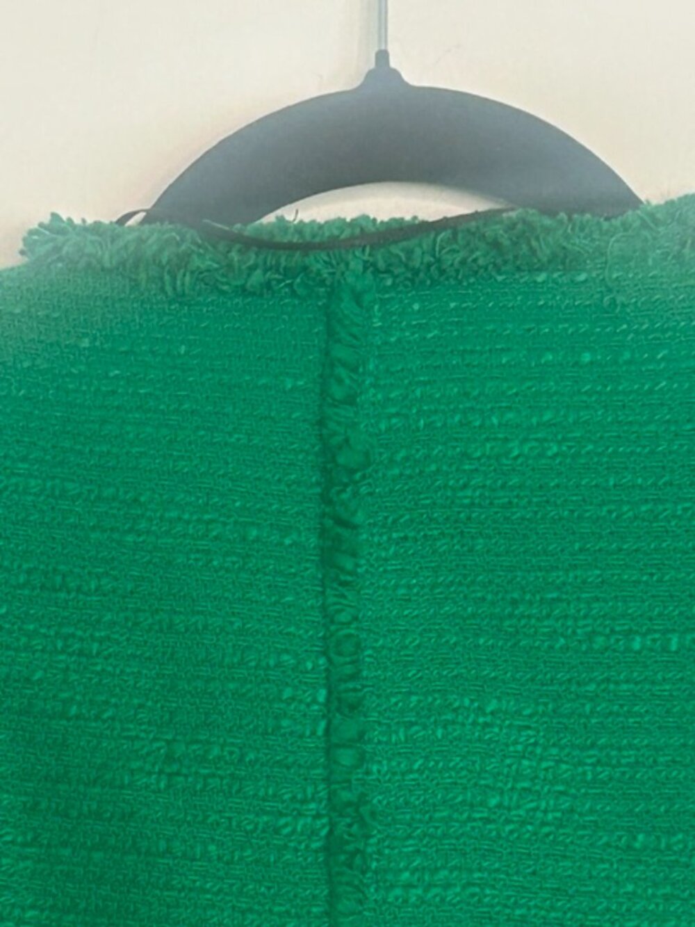 Zara Lush Green Tweed Jeweled Rhinestone Buttons Raw Fringe Trim Lined Jacket - Picture 13 of 16